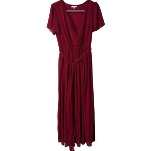 Baltic Born Women's Kristina Maxi Dress V neck Short Sleeve Chiffon Red Medium